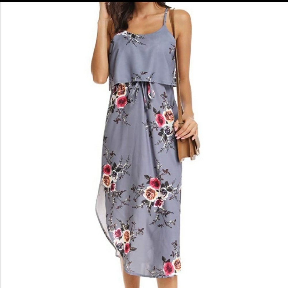 Floral Print Spaghetti Strap Midi Dress NWT